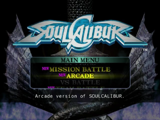 Soul Calibur title screen for Sega Dreamcast